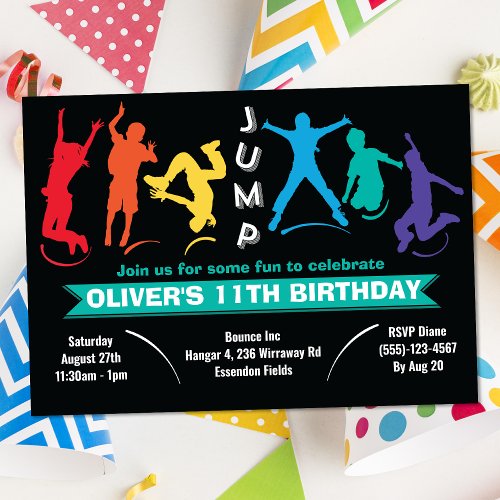 Kids Rainbow Jump Trampoline Birthday Party Invitation