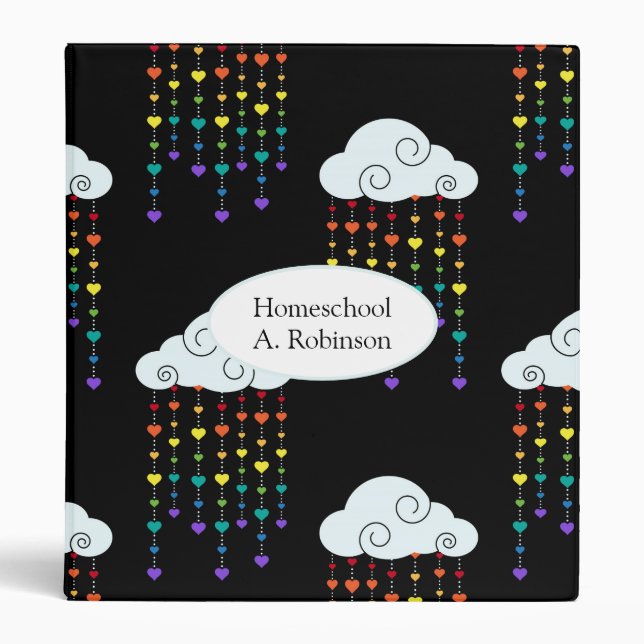 Kids Rainbow Love Clouds 3 Ring Binder (Front)