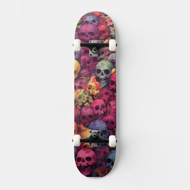 Kids Rainbow Skulls Skateboard By Claire Firley  (Front)