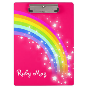 Kids rainbow stars red pink named clipboard