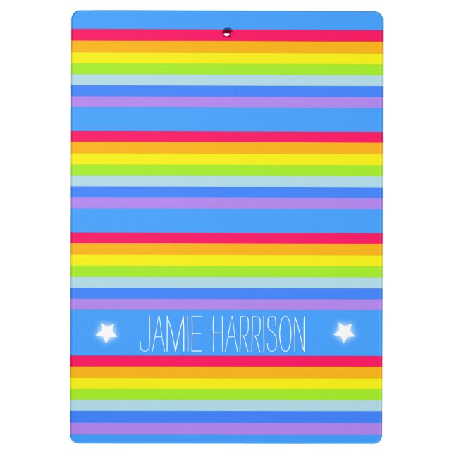 Kids rainbow stripes sky blue named clipboard (Back)
