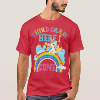 Kids Rainbow Unicorn Lover 3rd Third Grade Here I  T-Shirt