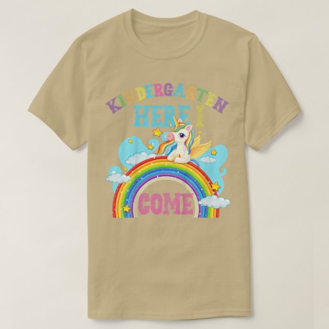 Kids Rainbow Unicorn Lover Kindergarten Here I Com T-Shirt (Design Front)
