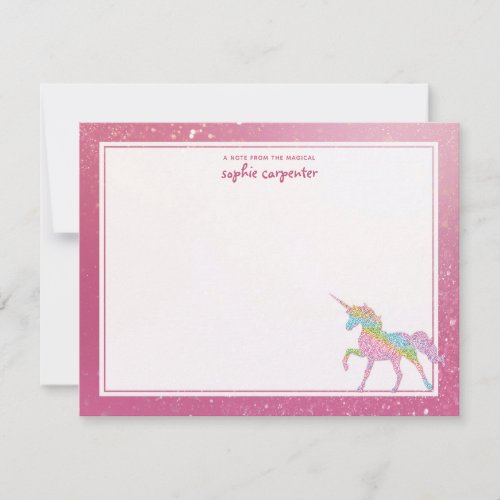 Kids Rainbow Unicorn Personalized Note Card