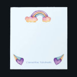 Kids Rainbow Watercolor | Add Name Notepad<br><div class="desc">This is a watercolor illustrations of a rainbow coming out of the clouds and hearts. You can have your name printed on the bottom of this product. The text is editable. Great personalized stationary for kids to use at school!</div>