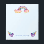 Kids Rainbow Watercolor | Add Name Notepad<br><div class="desc">This is a watercolor illustrations of a rainbow coming out of the clouds and hearts. You can have your name printed on the bottom of this product. The text is editable. Great personalized stationary for kids to use at school!</div>