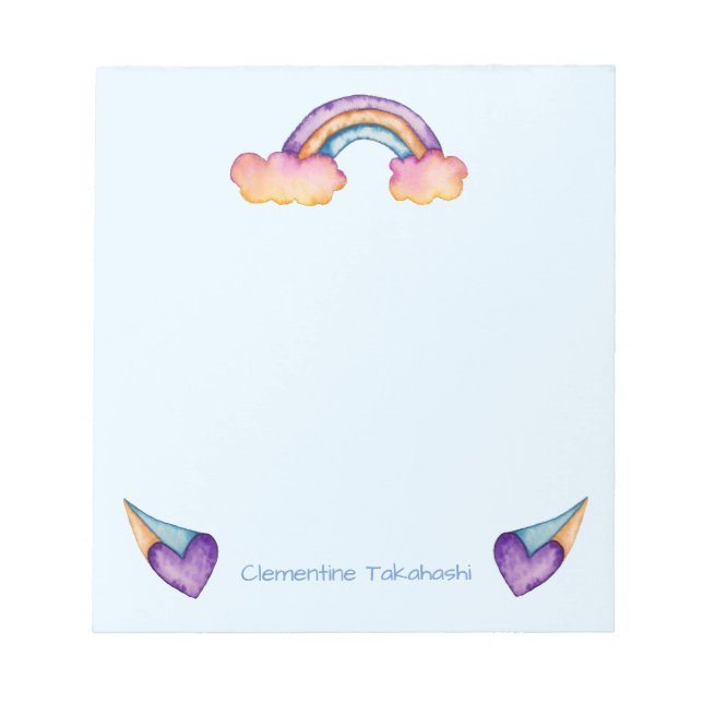Kids Rainbow Watercolor | Add Name Notepad (Front)