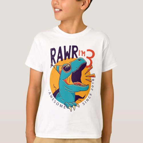 Kids Rawr Im 3 3rd Birthday T Rex Dinosaur Gift T_Shirt