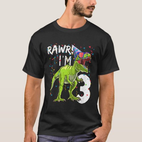 Kids Rawr Im 3 3rd Birthday T Rex Dinosaur Party G T_Shirt