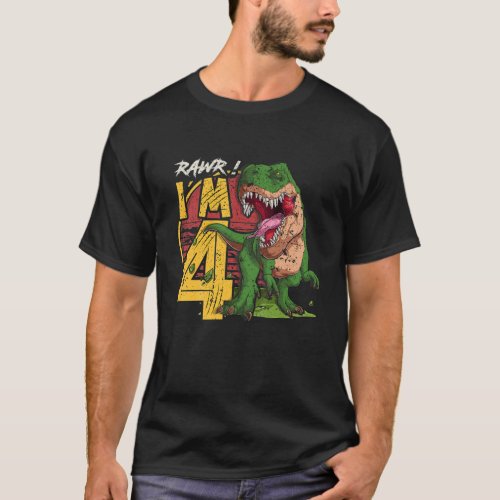 Kids Rawr Im 4 4Rd Birthday T Rex Dinosaur Decora T_Shirt