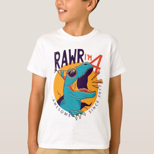 Kids Rawr Im 4 4rd Birthday T Rex Dinosaur Gift T_Shirt