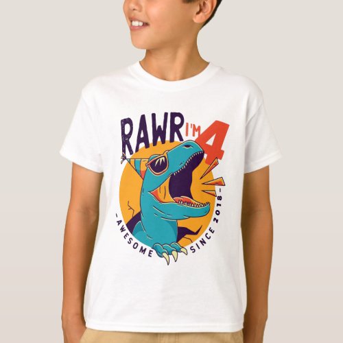 Kids Rawr Im 4 4rd Birthday T Rex Dinosaur Gift T T_Shirt