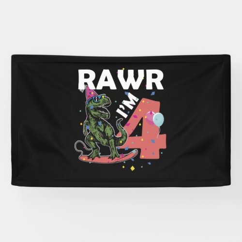 Kids Rawr Im 4 4th Birthday Dinosaurs Boys Dinosa Banner