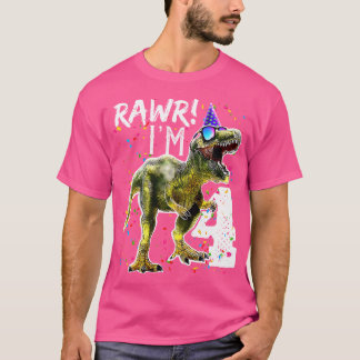 Kids Rawr I'M 4 4Th Birthday T Rex Dinosaur Party T-Shirt