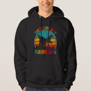 Kids Rawr I'm 4 Dinosaur 4th Birthday Boy Rex 4 Ye Hoodie