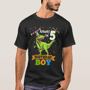 Kids Rawr I'm 5 5Th Birthday Boy T Rex Dinosaur Pa T-Shirt