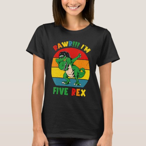 Kids Rawr Im 5 5th Birthday Dinosaur Party Awesom T_Shirt