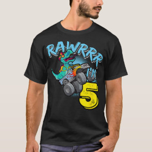 Kids Rawr Im 5 5th Birthday Monster Truck TRex Din T-Shirt