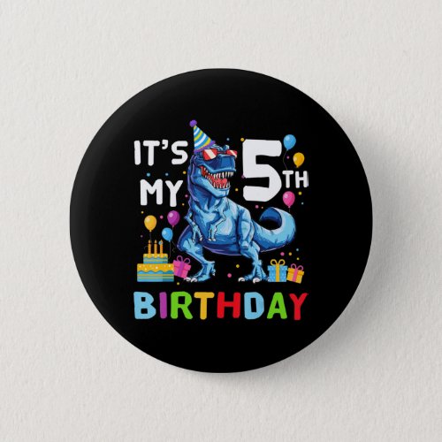 Kids Rawr Im 5 5th Birthday Party T Rex Dinosaur  Button