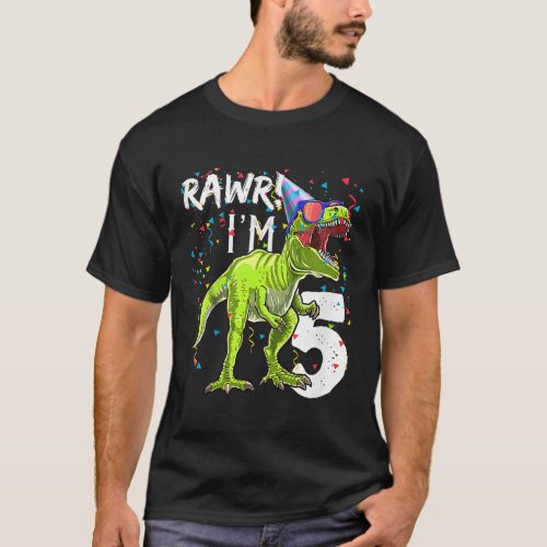 Kids Rawr Im 5 5th Birthday T Rex Dinosaur Party G T_Shirt