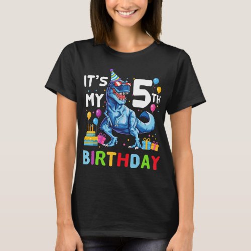Kids Rawr Im 5 5th Birthday T Rex Dinosaur Party  T_Shirt