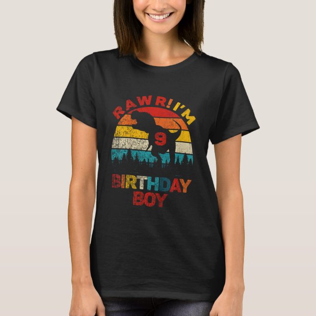 Kids Rawr Im 9 Dinosaur 9th Birthday Boy Nine Year T-Shirt (Front)