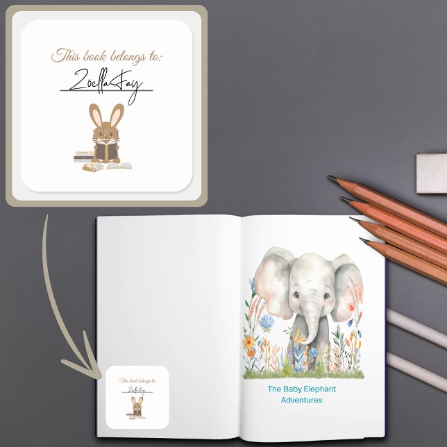 Kids Reading Books Animal Theme Bookplate (Reading Collection Bookplate Bunny)