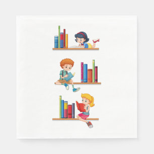 Kids Reading Books on Shelf Napkins
