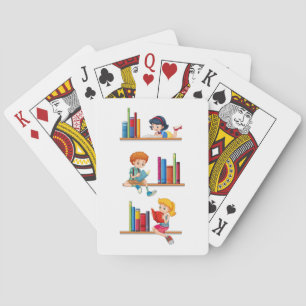 Kids Reading Books on Shelf Poker Cards