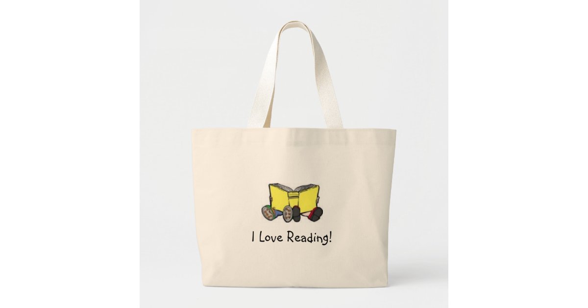 kids reading, I Love Reading! Large Tote Bag | Zazzle