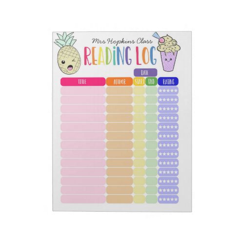 Kids Reading log homeschool reading log pineapple Notepad