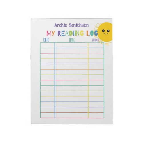 Kids Reading log homeschool reading log sun Notepad