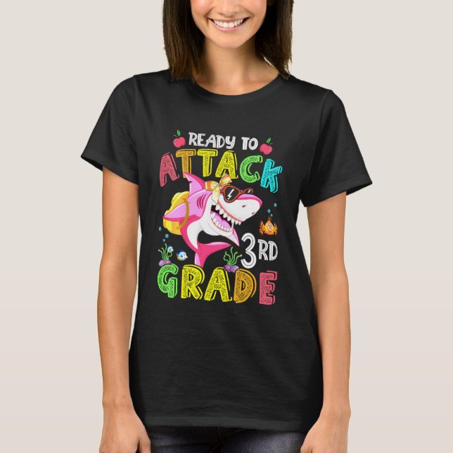 Kids Ready To Attack 3rd Grade Shark Backpack Back T-Shirt (Front)
