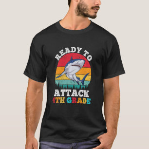 Kids Ready To Attack 4th Fourth Grade Shark Back T T-Shirt