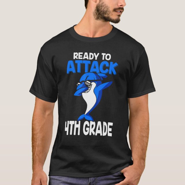 Kids Ready To Attack 4th Grade  Shark Back To Scho T-Shirt (Front)