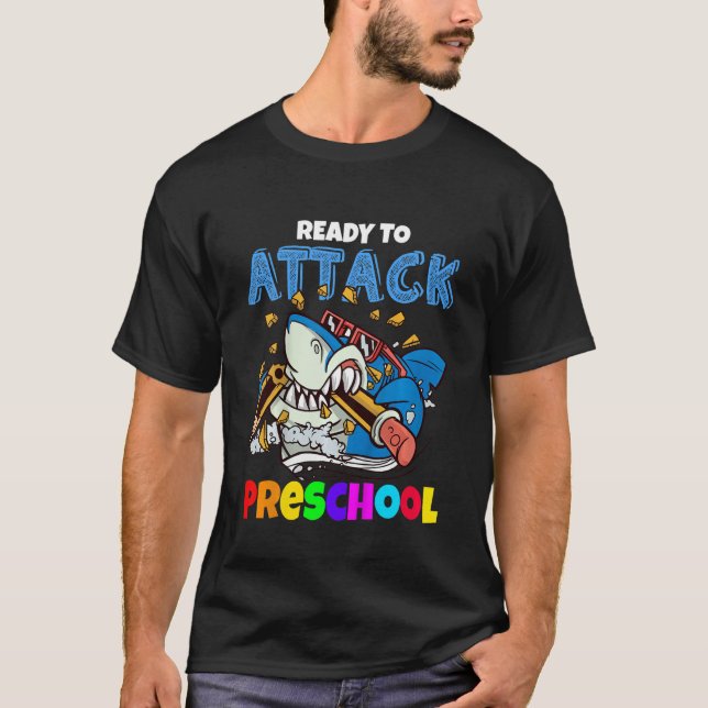 Kids Ready To Attack Preschool Boys Shark   Back T T-Shirt (Front)