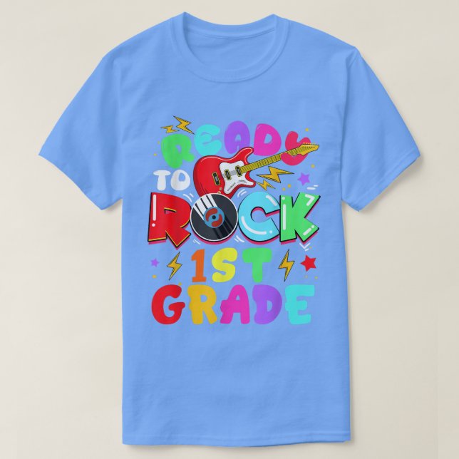 Kids Ready To Rock 1st Grade Guitar Back To School T-Shirt (Design Front)