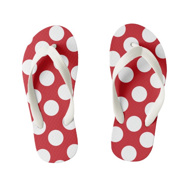 Kids Red and White Polka Dot Flip Flops (Footbed)