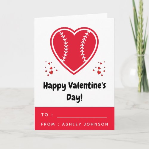 Kids Red Baseball Softball Heart Valentines Day Card