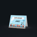 Kids Red Blue Train Birthday Card<br><div class="desc">This boy's birthday card features a cute red, blue and yellow train on a blue and brown background. I was inspired by children's fabric designs and book illustrations for this design. The color is bright and the image is simple. This boy's train birthday card is particularly suitable for a train...</div>