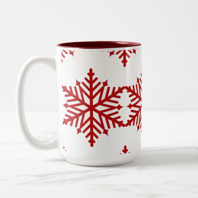 Kid's Red Christmas Snowflakes Party Mug (Left)