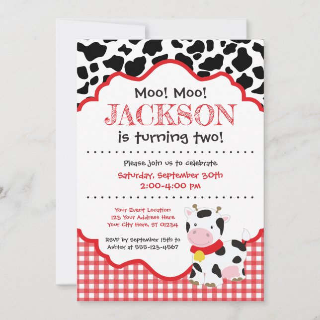 Kids Red Cow Farm Birthday Invitation (Front)