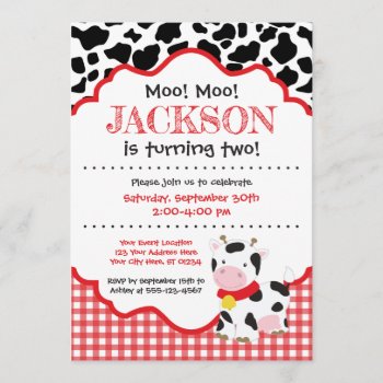 Kids Red Cow Farm Birthday Invitation by PuggyPrints at Zazzle