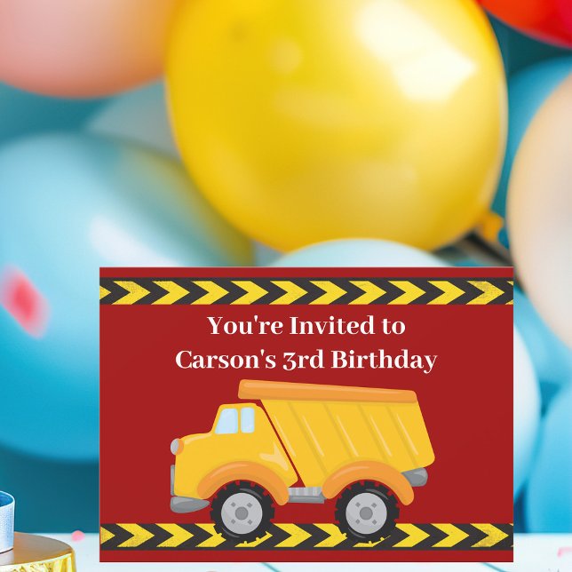 Kids Red Dump Truck Boys Birthday Party Invitation (Creator Uploaded)