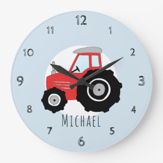 Kids Red Farm Tractor Cartoon Car Boys Nursery Large Clock