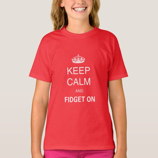 Kids Red Keep Calm Fidget On Personalized Spinner T-Shirt (Front)