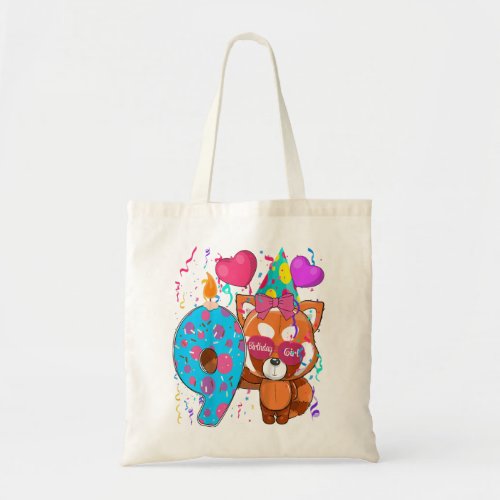 Kids Red Panda 9th Birthday Girl Im 9 Years Old G Tote Bag