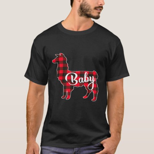 Kids Red Plaid Baby Llama Christmas Matching Famil T-Shirt