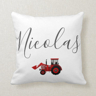 kids Red tractor customizable name Throw Pillow