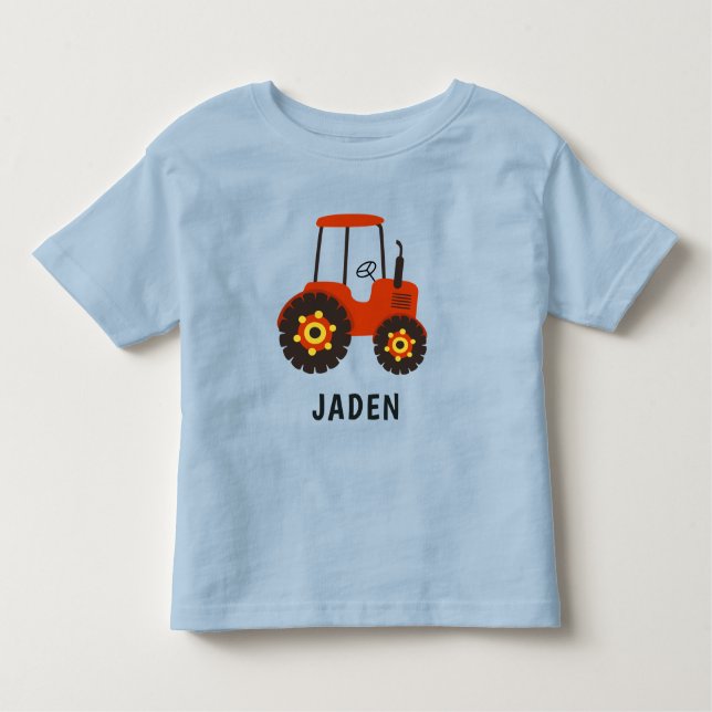 Kids Red Tractor Personalized Farm Vehicle Toddler T-shirt (Front)